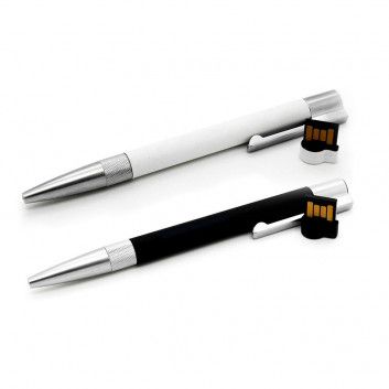 Stylo noir avec clé USB 16 Go intégrée.