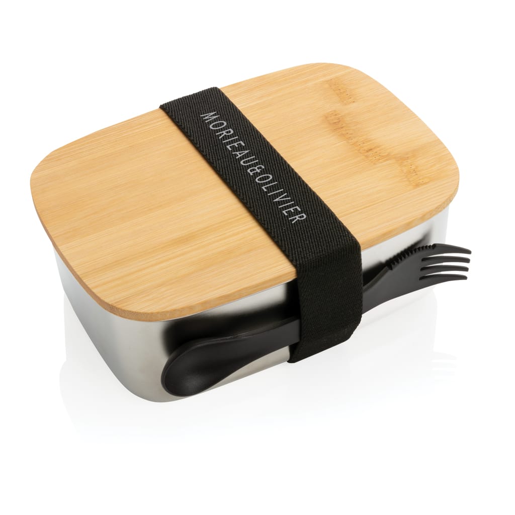 Miniature 8 pour Boîte à Lunch en acier avec couvercle en bambou et cuichette