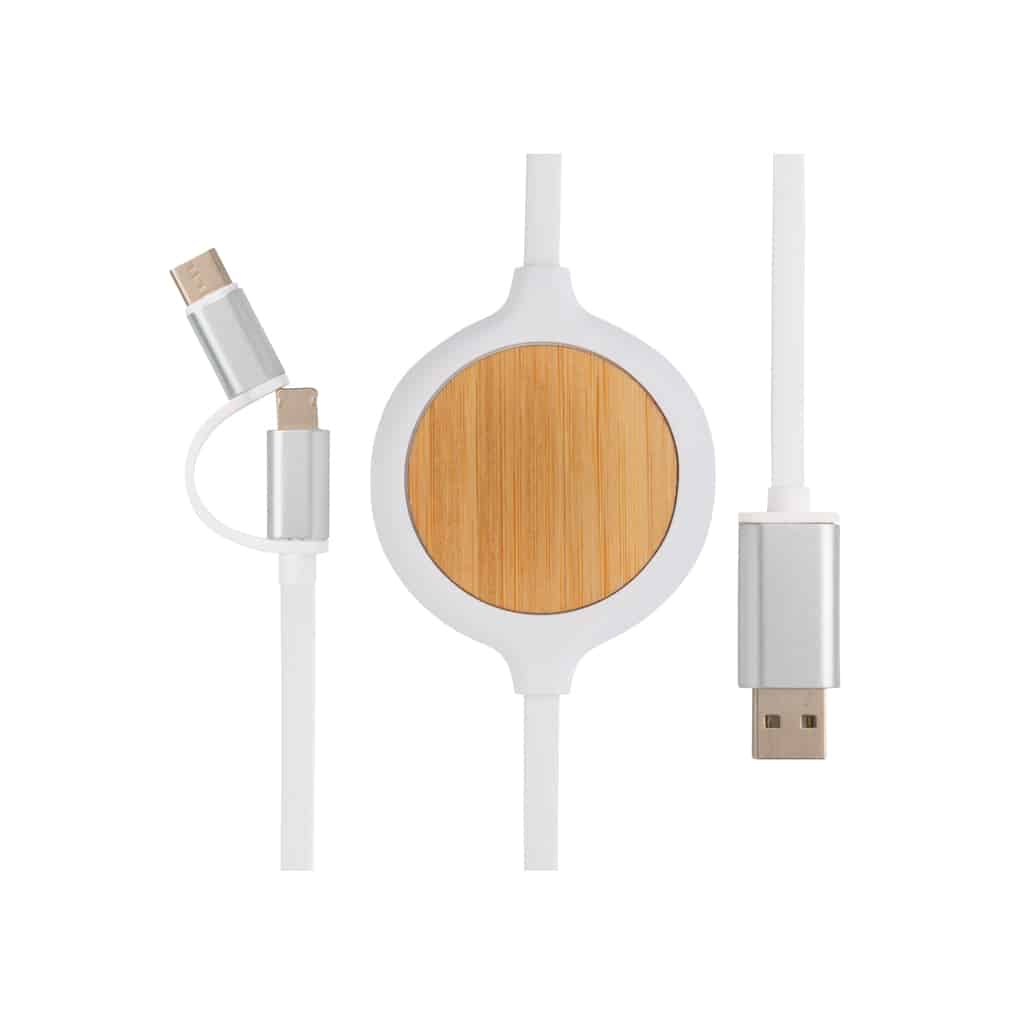 Miniature 2 pour Câble 3 en 1 avec chargeur sans fil en Bambou 5W