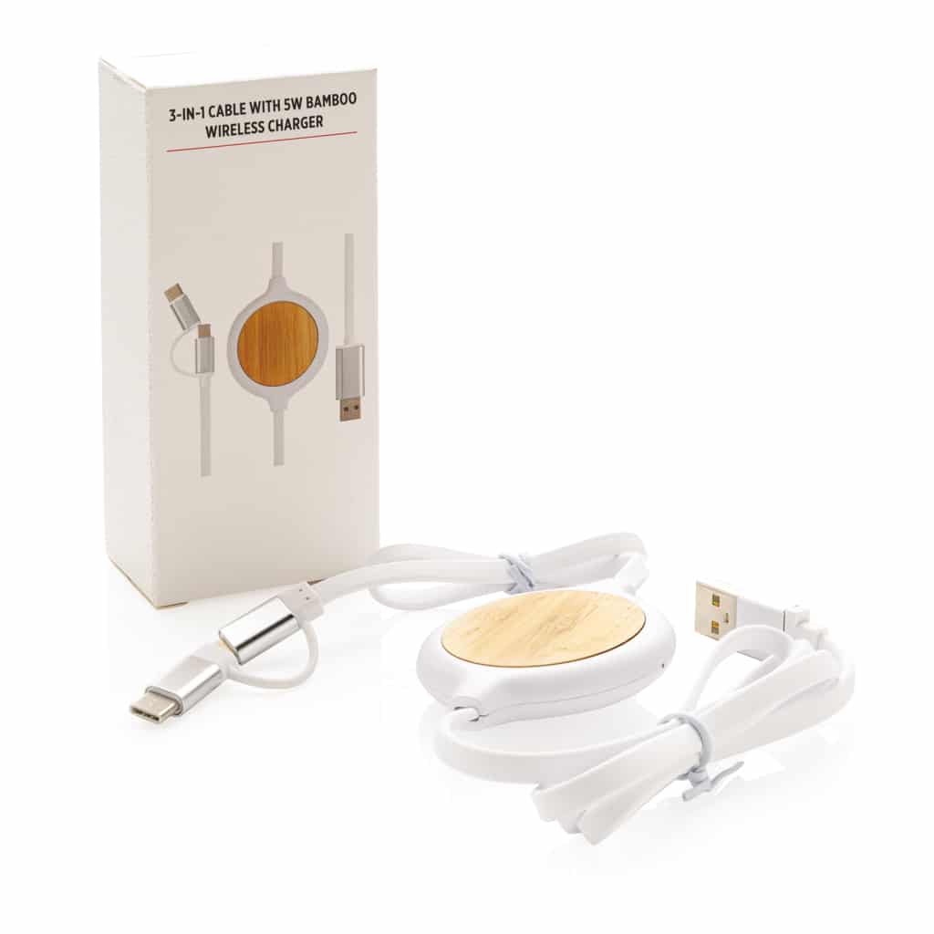 Miniature 8 pour Câble 3 en 1 avec chargeur sans fil en Bambou 5W