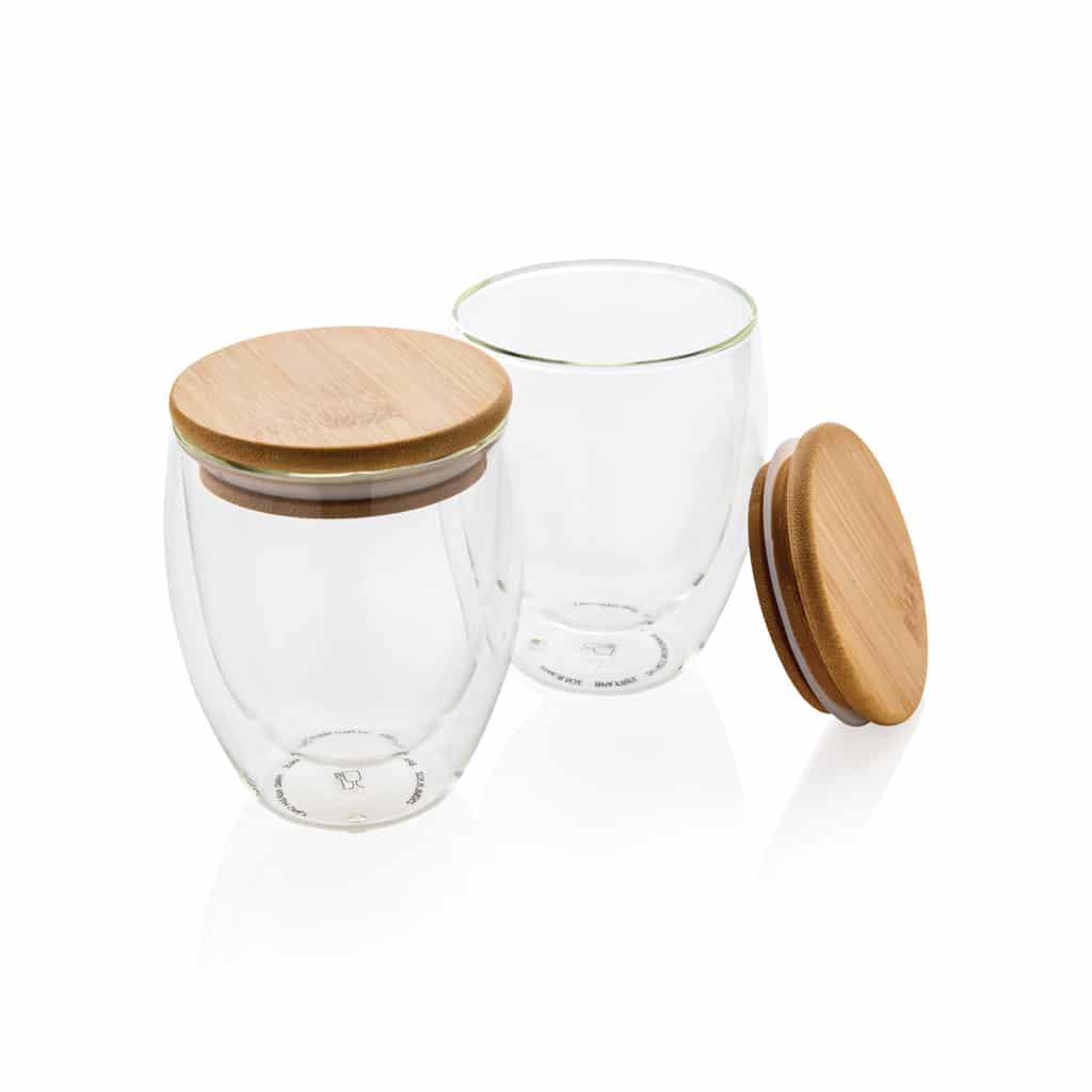 Miniature 2 pour Set de 2 verres double paroi 250ml avec couvercle en bambou