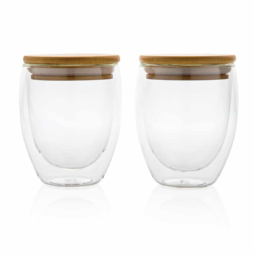 Miniature 3 pour Set de 2 verres double paroi 250ml avec couvercle en bambou