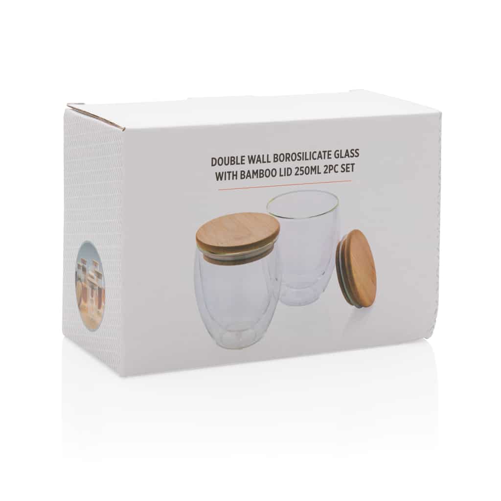 Miniature 12 pour Set de 2 verres double paroi 250ml avec couvercle en bambou