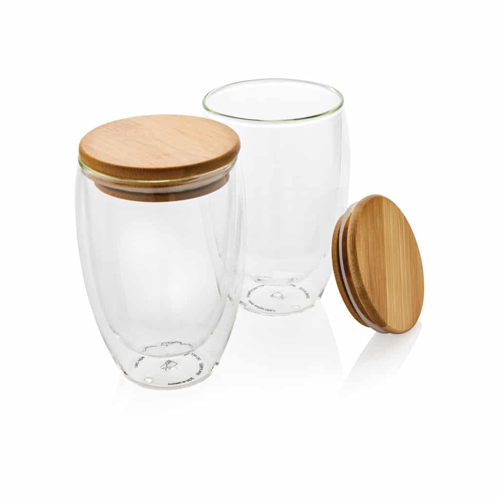 Miniature 2 pour Set de 2 Verres double paroi 350ml avec couvercle en bambou