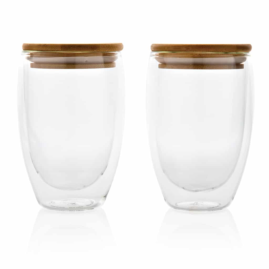 Miniature 3 pour Set de 2 Verres double paroi 350ml avec couvercle en bambou