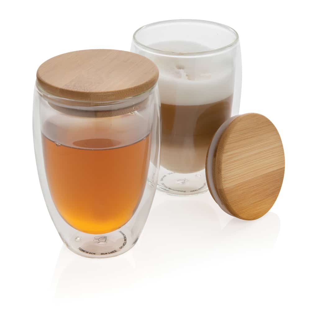 Miniature 4 pour Set de 2 Verres double paroi 350ml avec couvercle en bambou