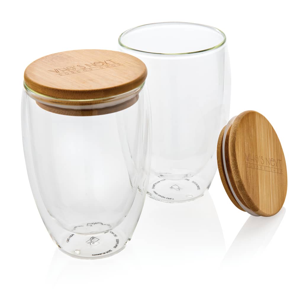 Miniature 6 pour Set de 2 Verres double paroi 350ml avec couvercle en bambou