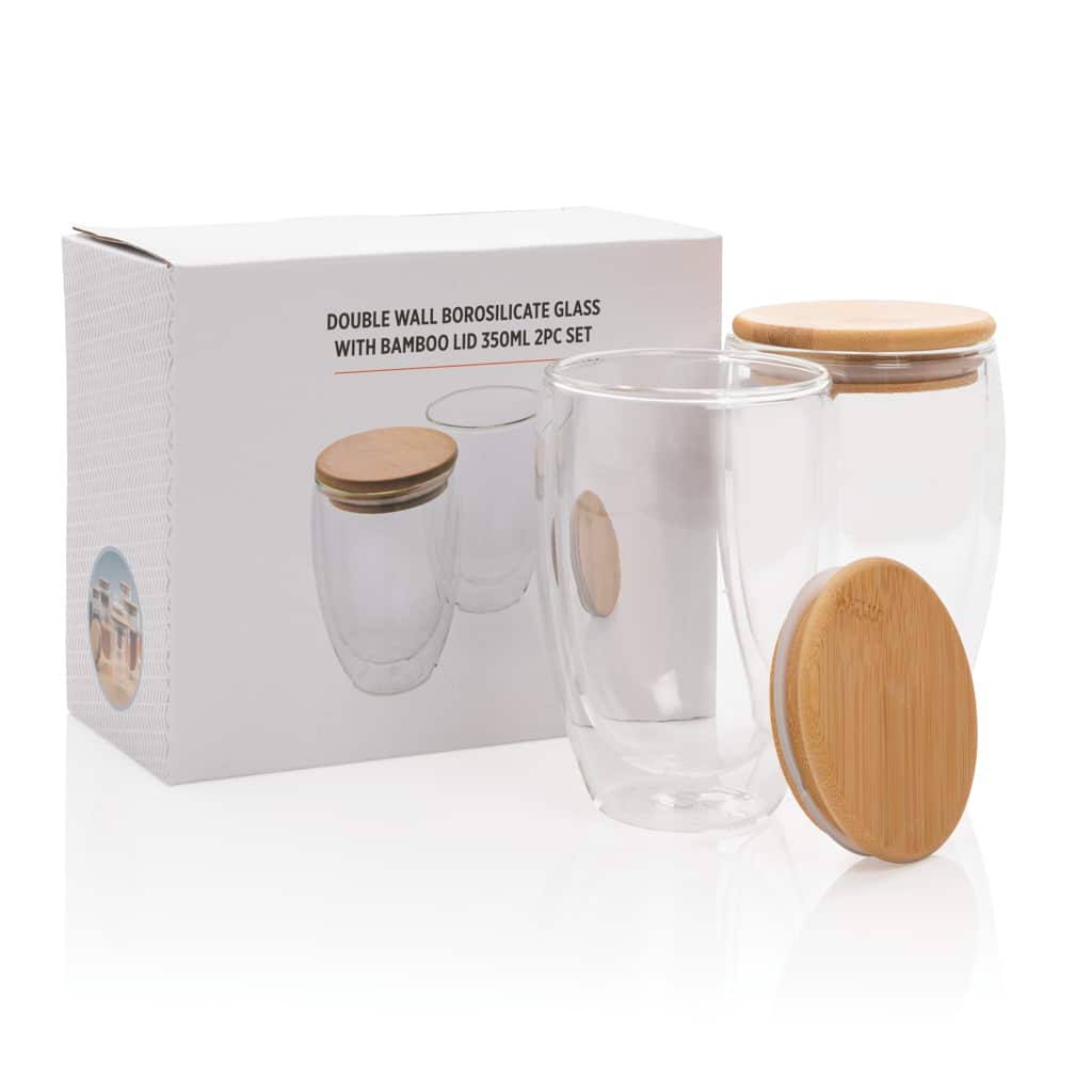 Miniature 11 pour Set de 2 Verres double paroi 350ml avec couvercle en bambou