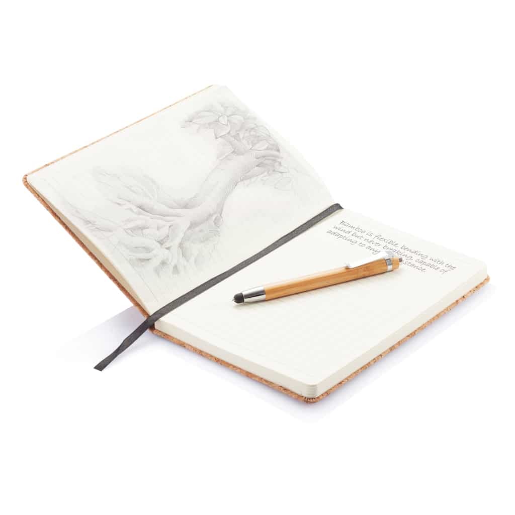 Miniature 5 pour Carnet de notes en liège avec stylo en bambou A5