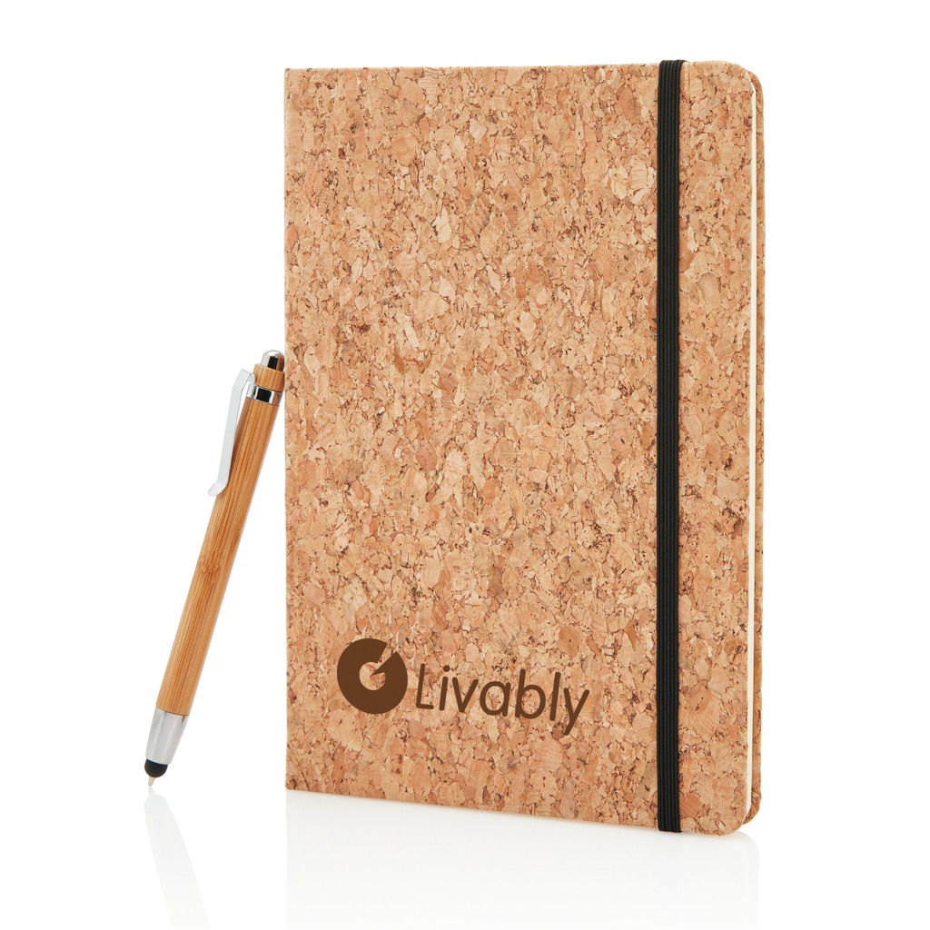 Miniature 9 pour Carnet de notes en liège avec stylo en bambou A5