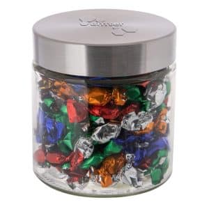 Visuel Bocal en verre avec couvercle en acier inoxydable 0,9 litre, avec embossage-E