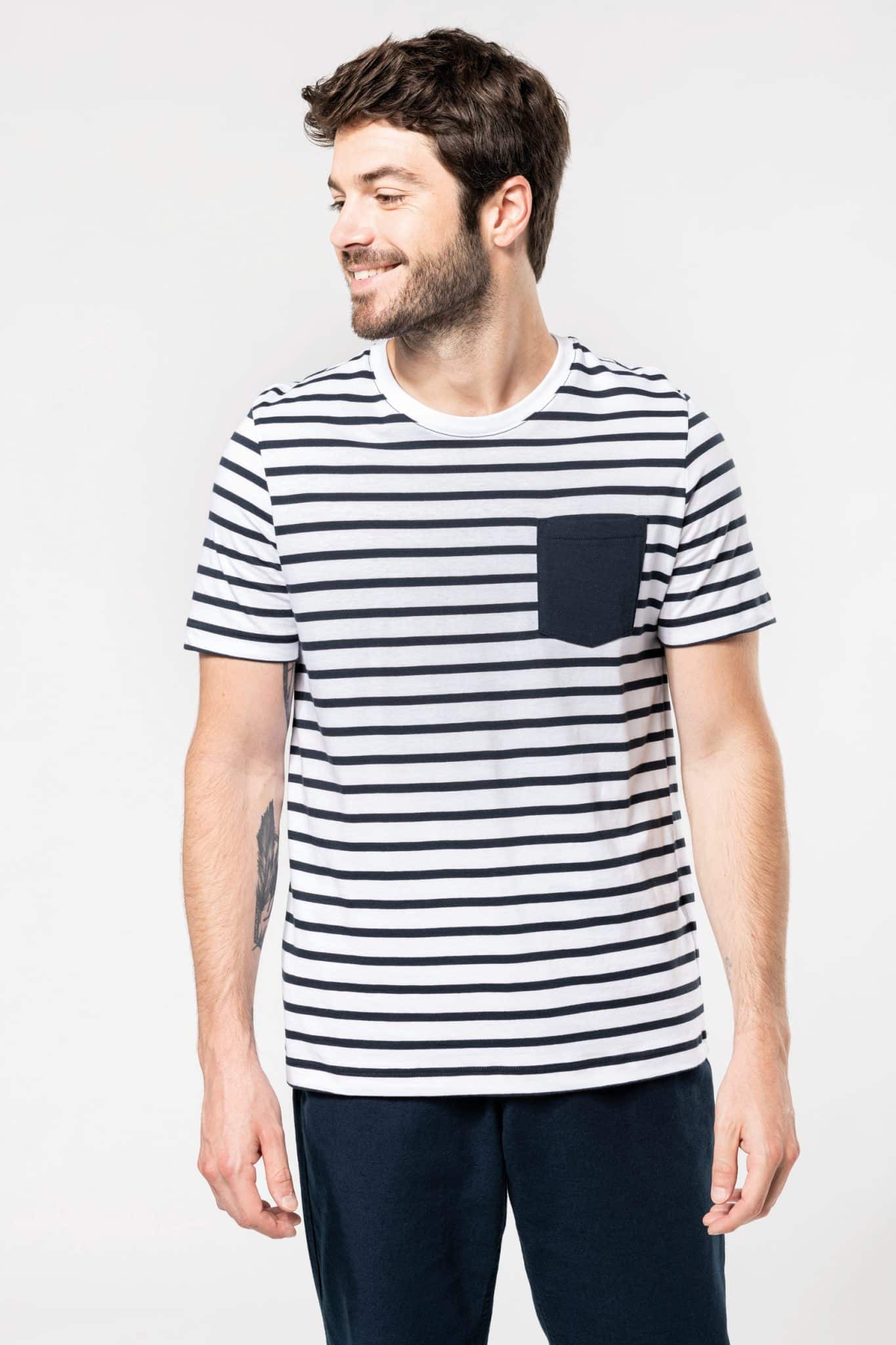 Miniature 3 pour T-shirt rayé marin avec poche manches courtes homme