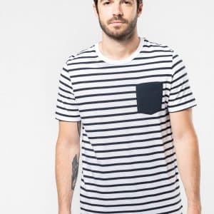 Visuel T-shirt rayé marin avec poche manches courtes homme