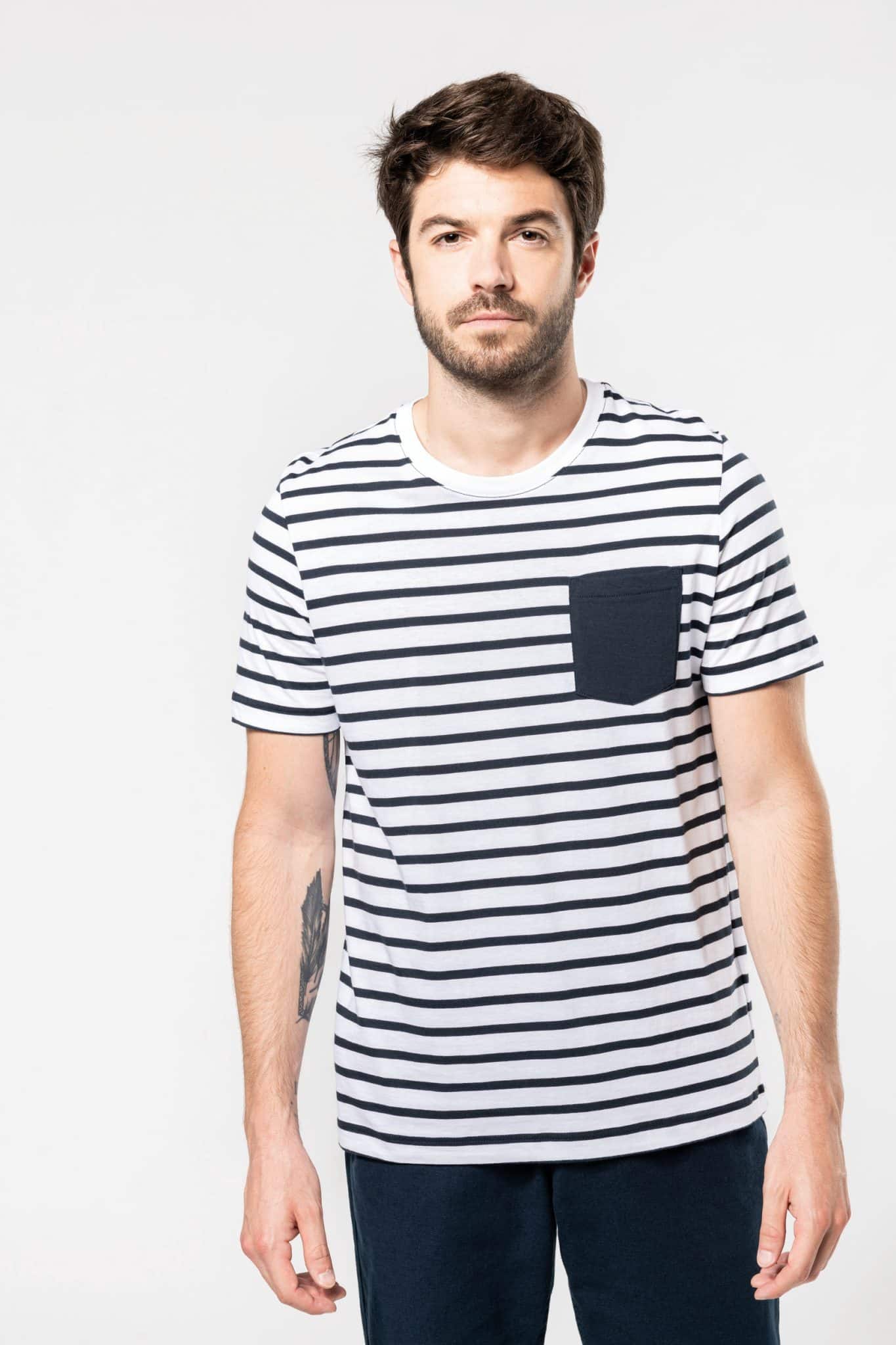 Miniature 1 pour T-shirt rayé marin avec poche manches courtes homme