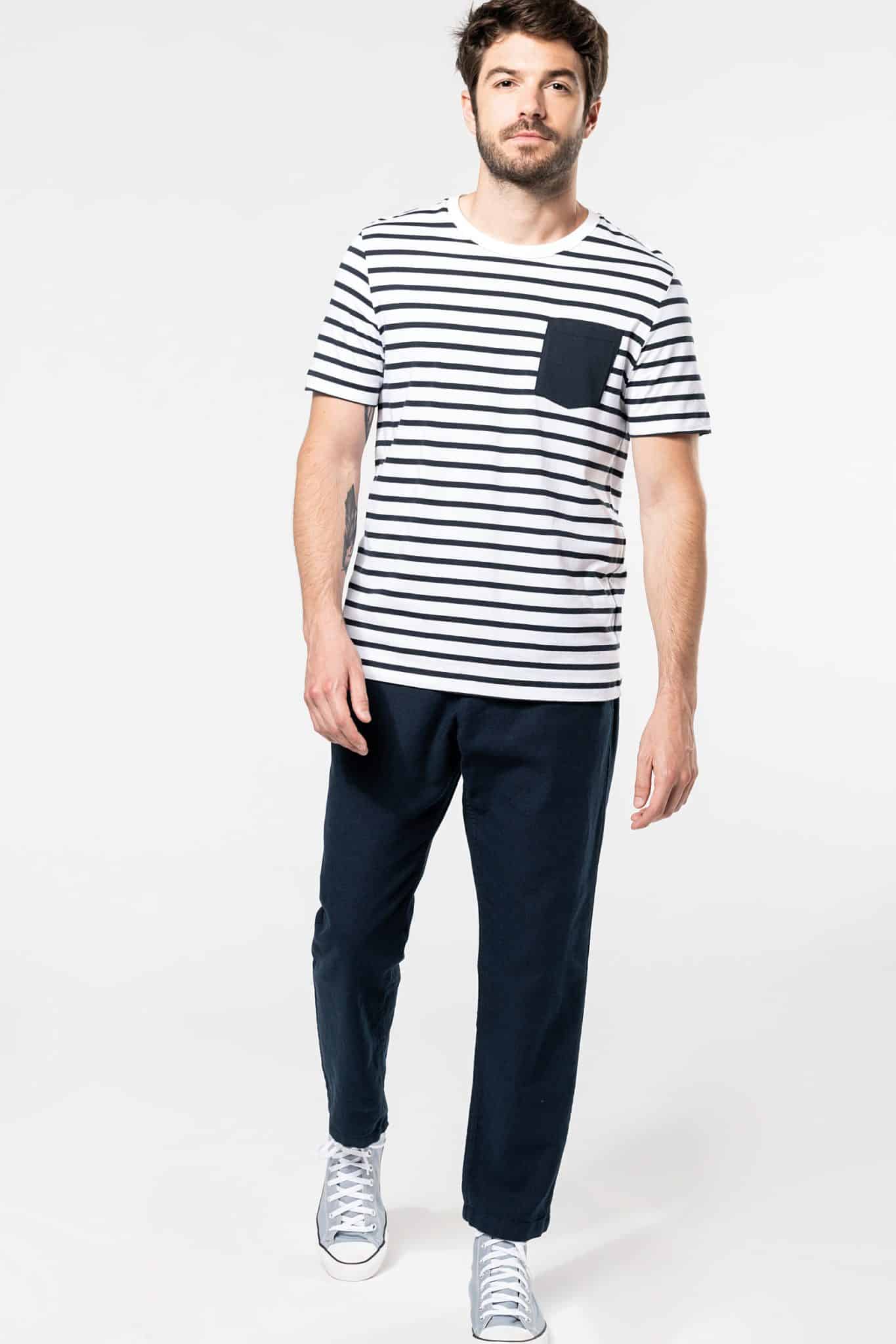 Miniature 4 pour T-shirt rayé marin avec poche manches courtes homme