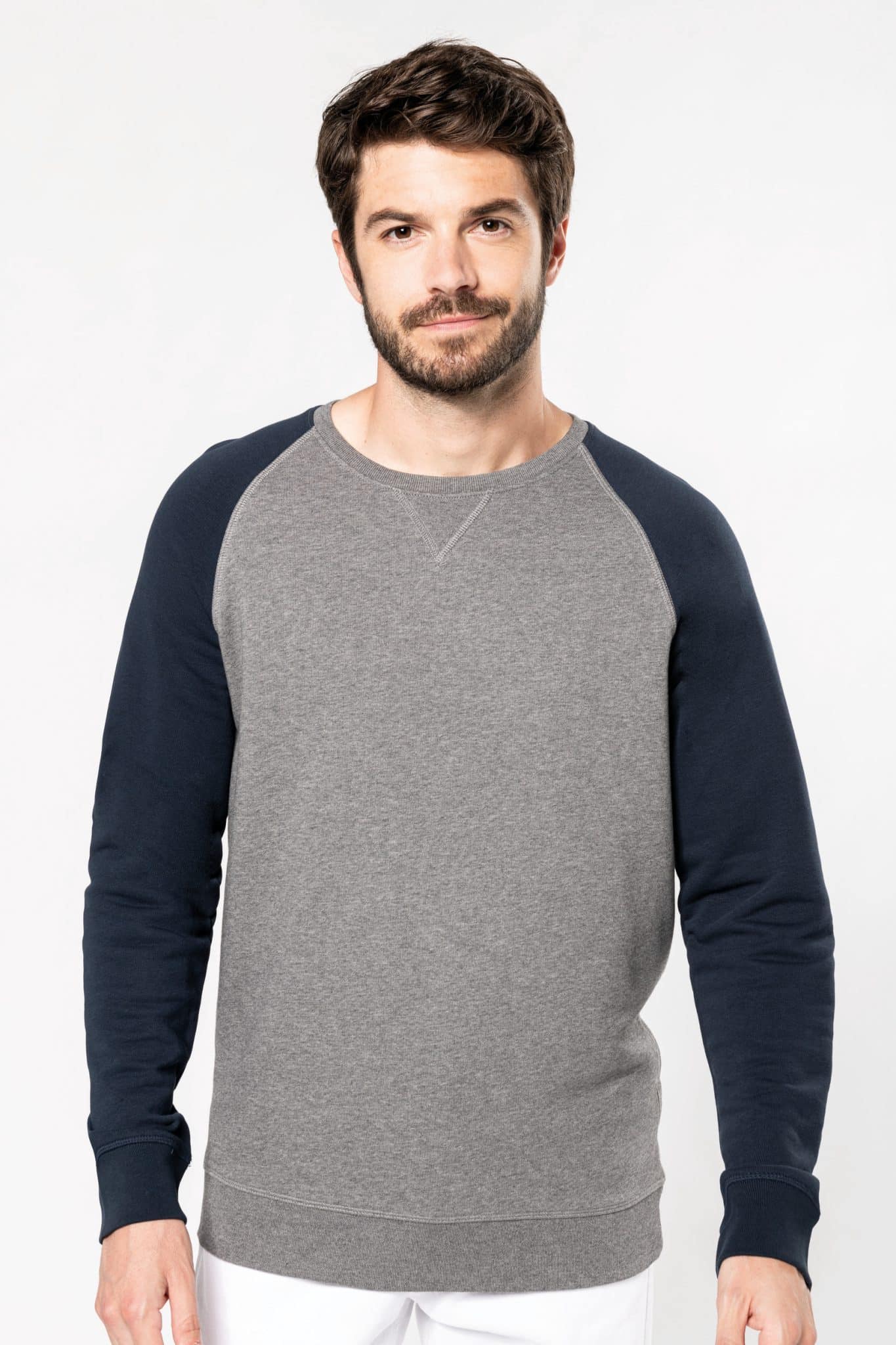 Miniature 1 pour Sweat-shirt French Terry Bio bicolore col rond manches raglan homme