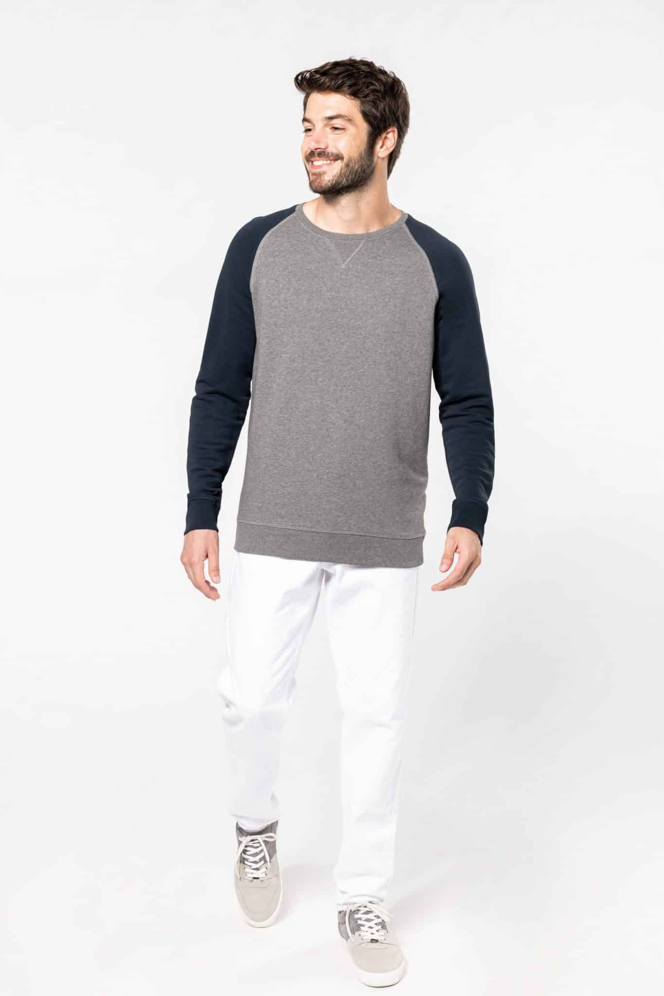 Miniature 3 pour Sweat-shirt French Terry Bio bicolore col rond manches raglan homme
