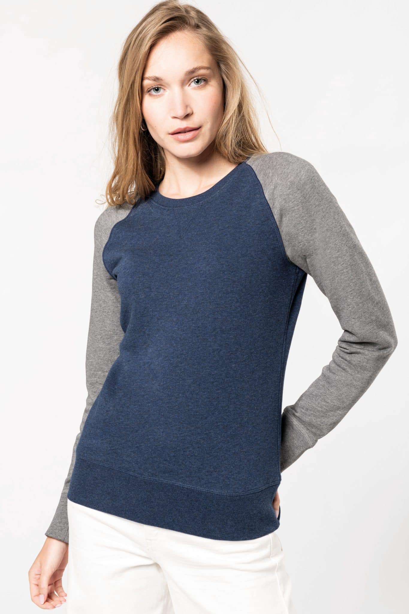 Miniature 1 pour Sweat-shirt French Terry Bio bicolore col rond manches raglan femme