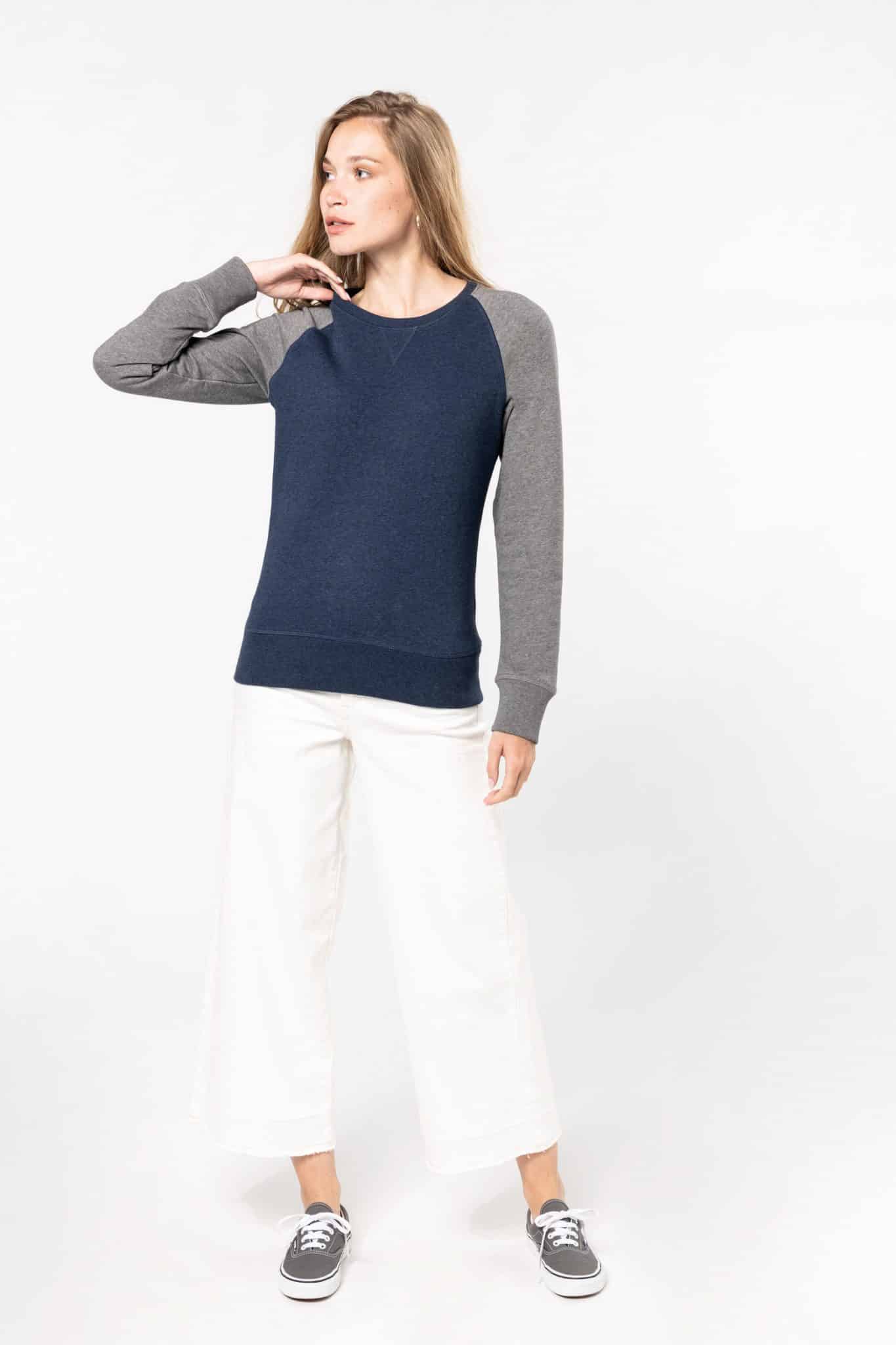 Miniature 3 pour Sweat-shirt French Terry Bio bicolore col rond manches raglan femme