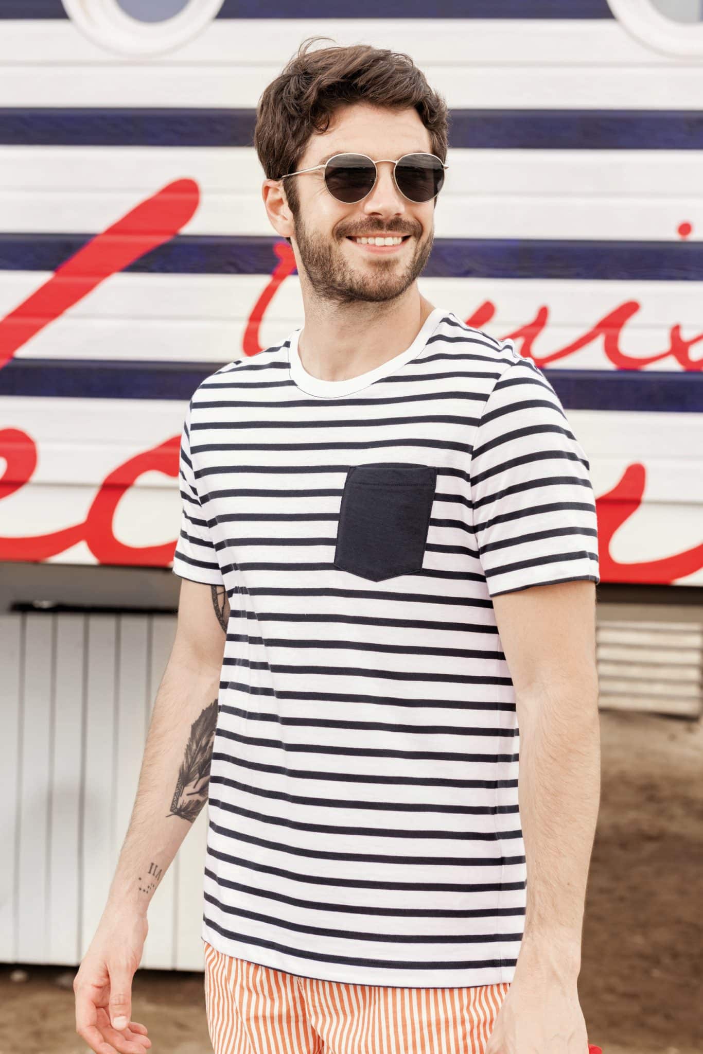 Miniature 5 pour T-shirt rayé marin avec poche manches courtes homme