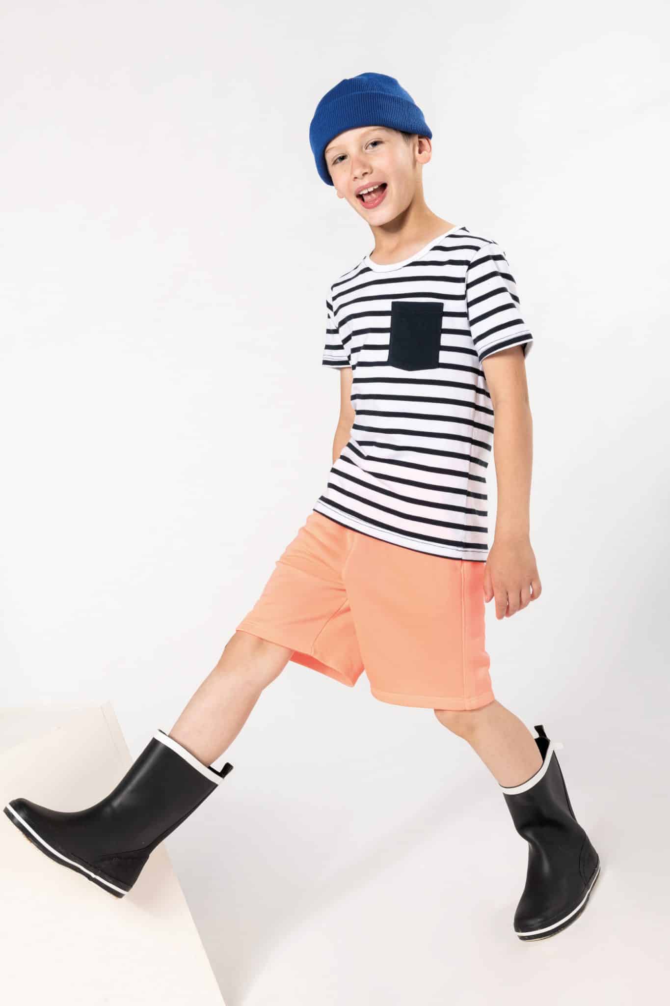 Miniature 4 pour T-shirt rayé marin avec poche manches courtes enfant