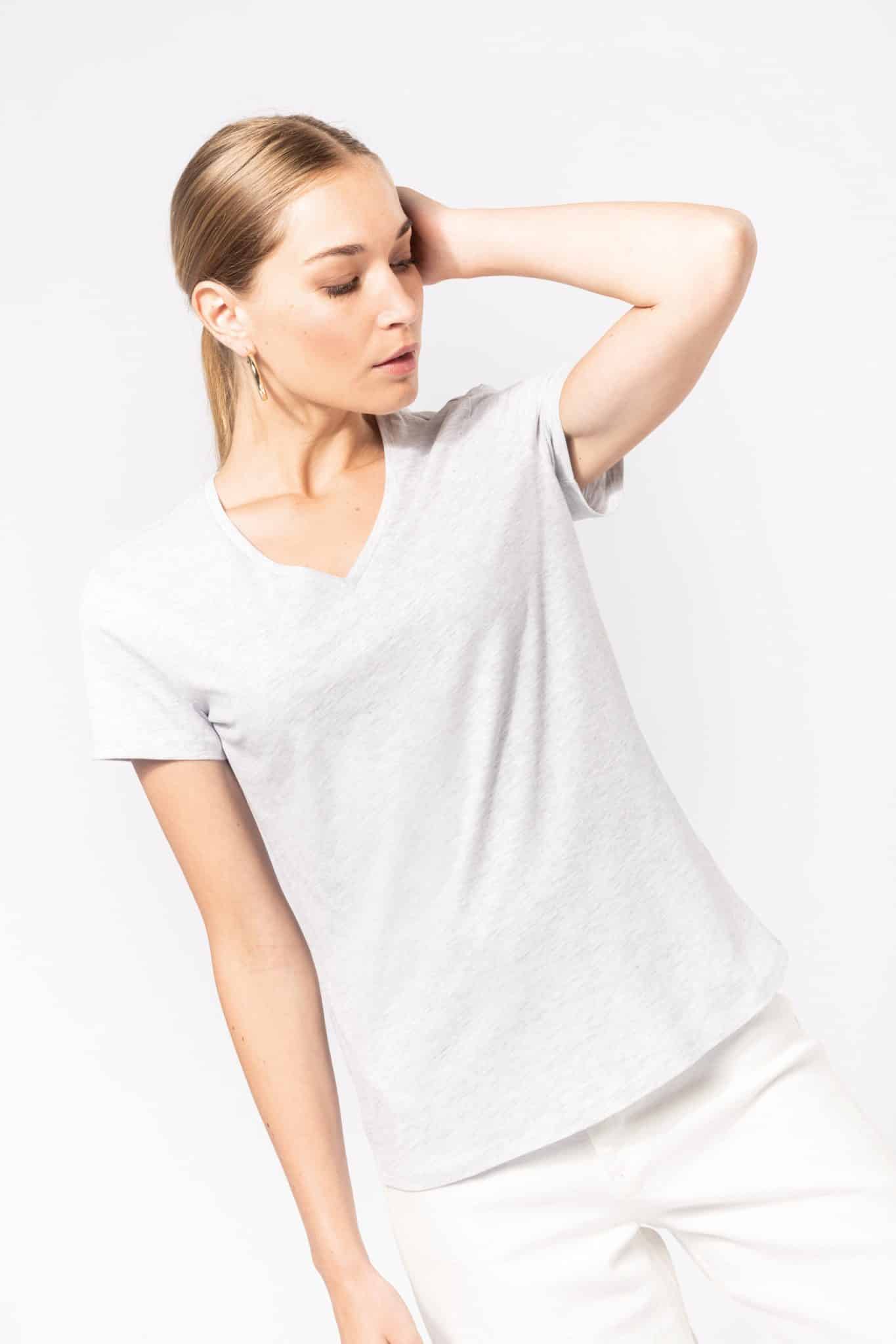 Miniature 3 pour T-shirt col V manches courtes femme