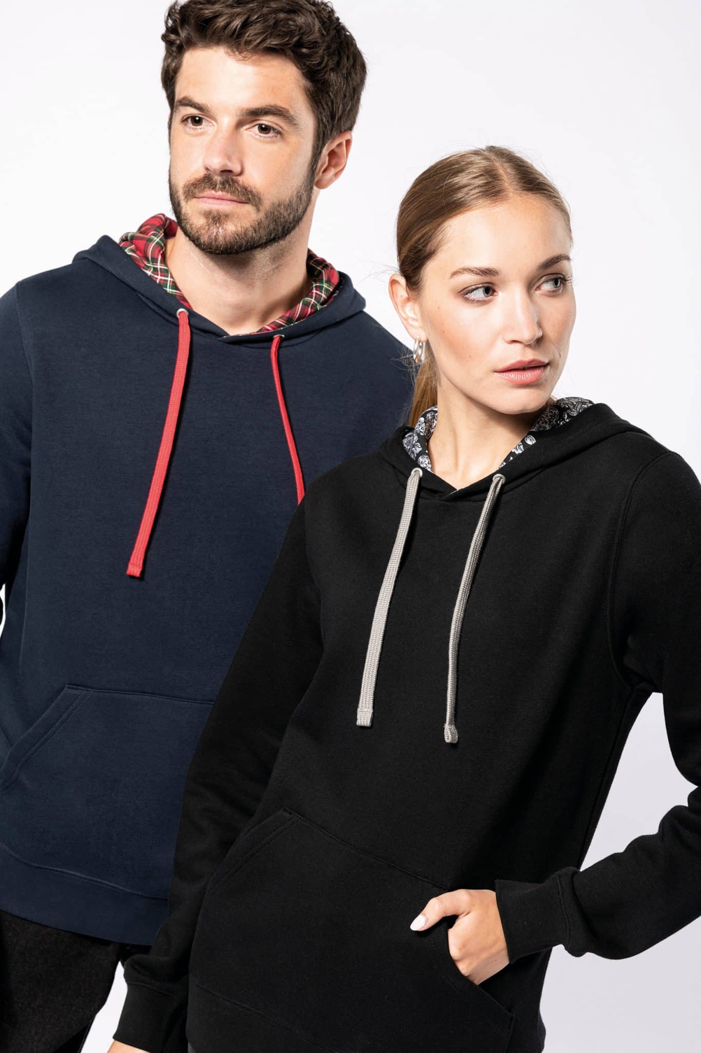 Miniature 1 pour Sweat-shirt à capuche contrastée à motifs unisexe