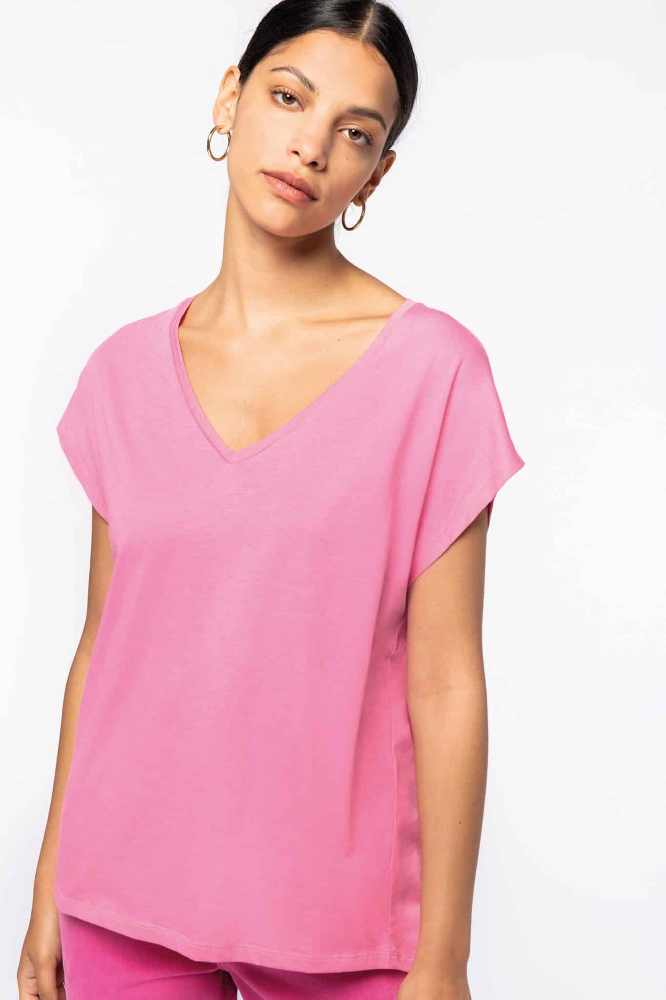 Miniature 3 pour T-shirt écoresponsable loose à col V femme