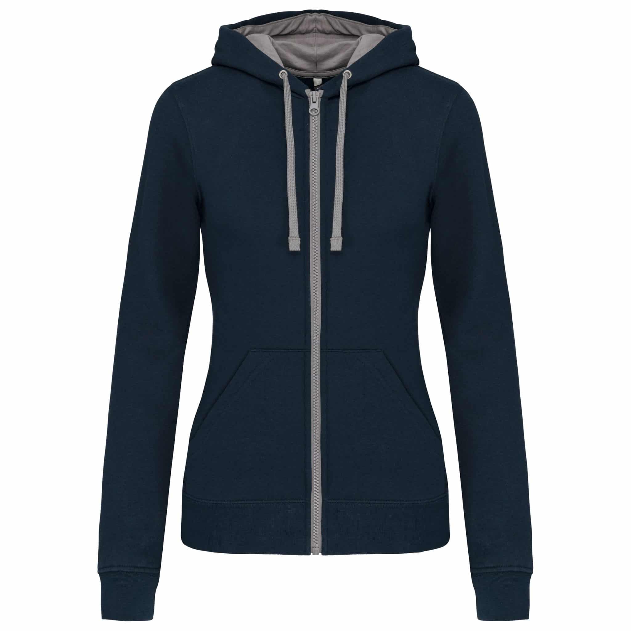Miniature 12 pour Sweat-shirt zippé capuche contrastée femme