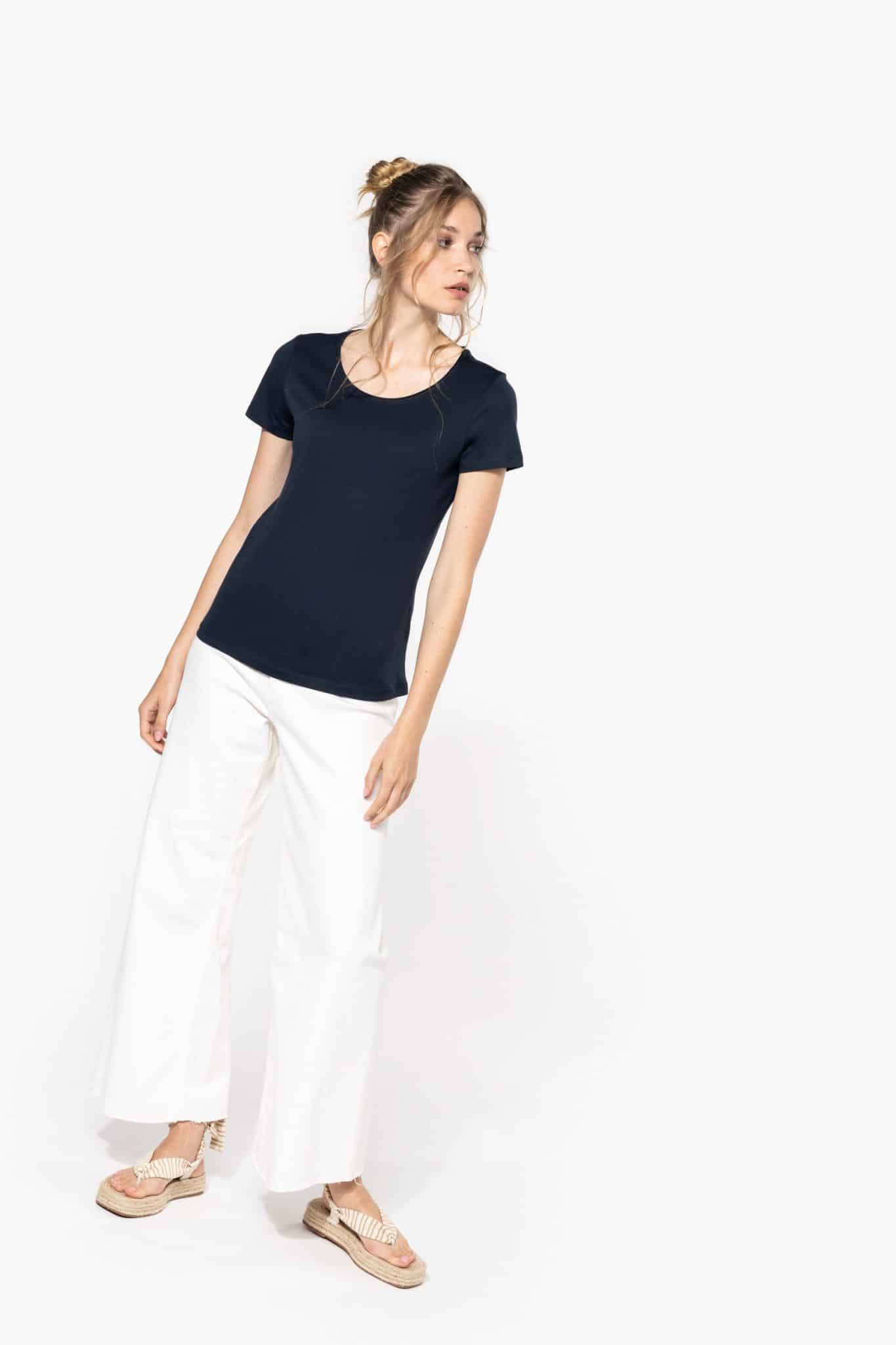 Miniature 3 pour T-shirt Bio col à bords francs manches courtes femme