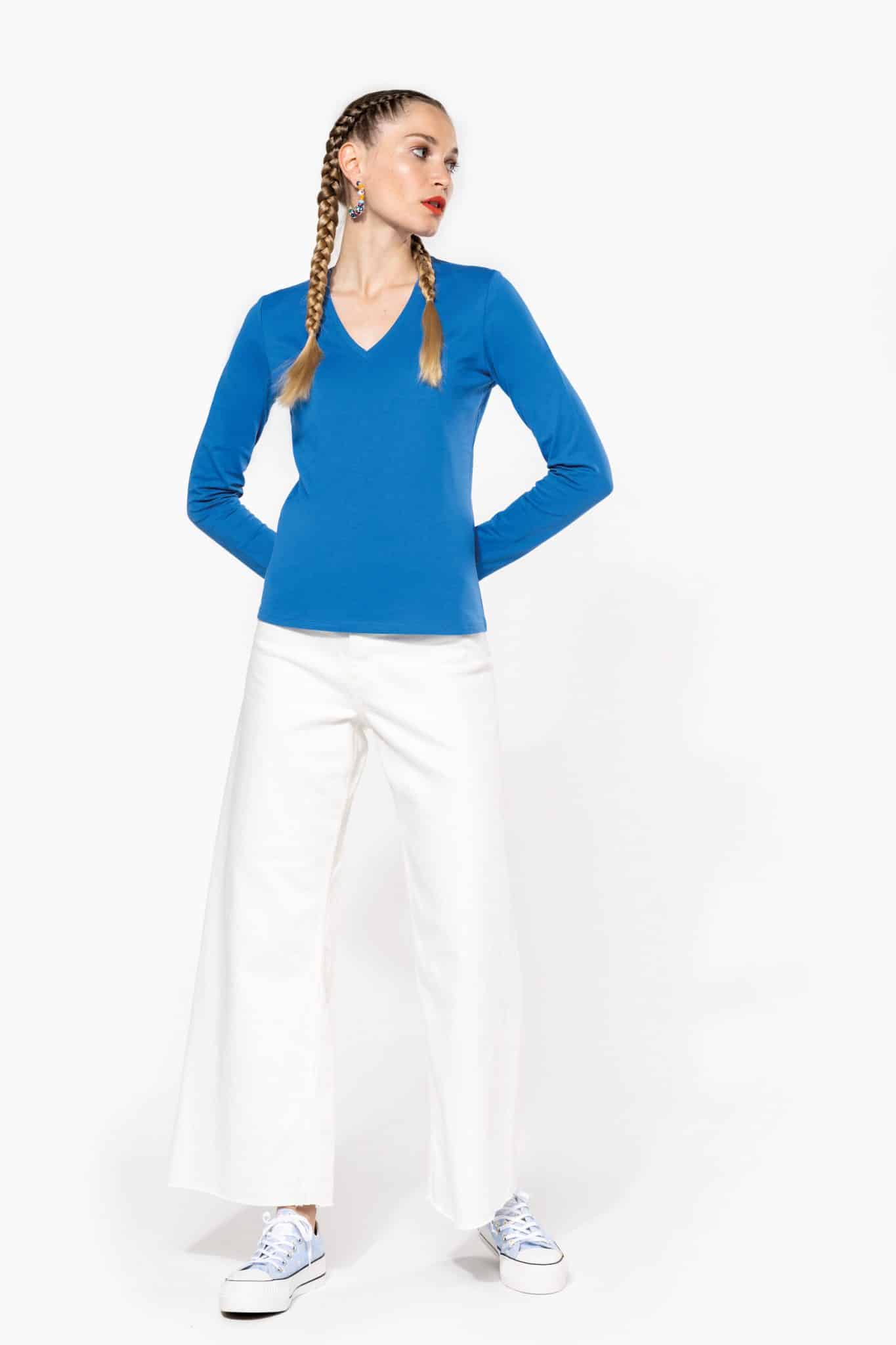 Miniature 3 pour T-shirt col V manches longues femme