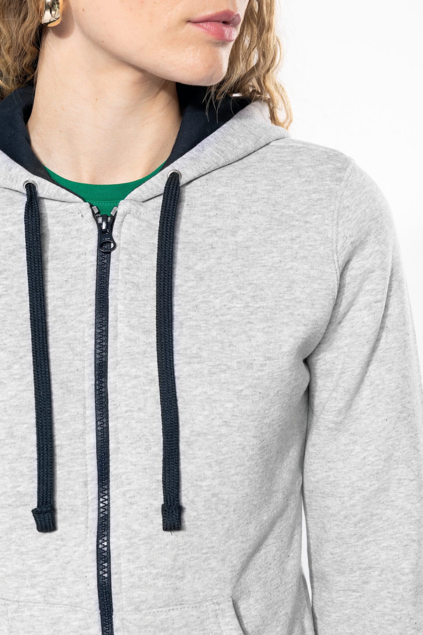 Miniature 7 pour Sweat-shirt zippé capuche contrastée femme