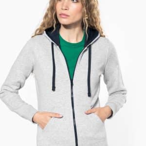 Visuel Sweat-shirt zippé capuche contrastée femme