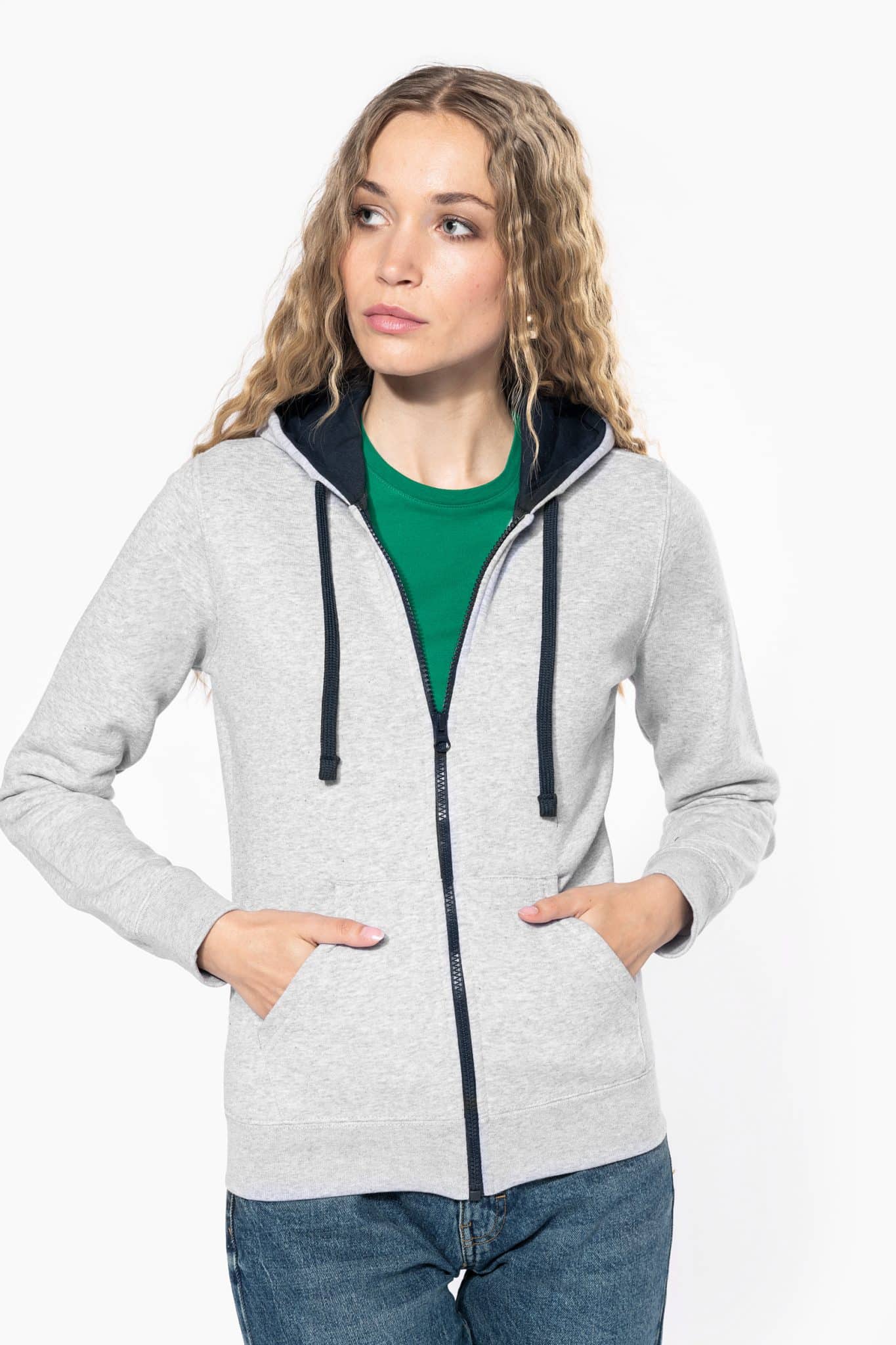 Miniature 1 pour Sweat-shirt zippé capuche contrastée femme