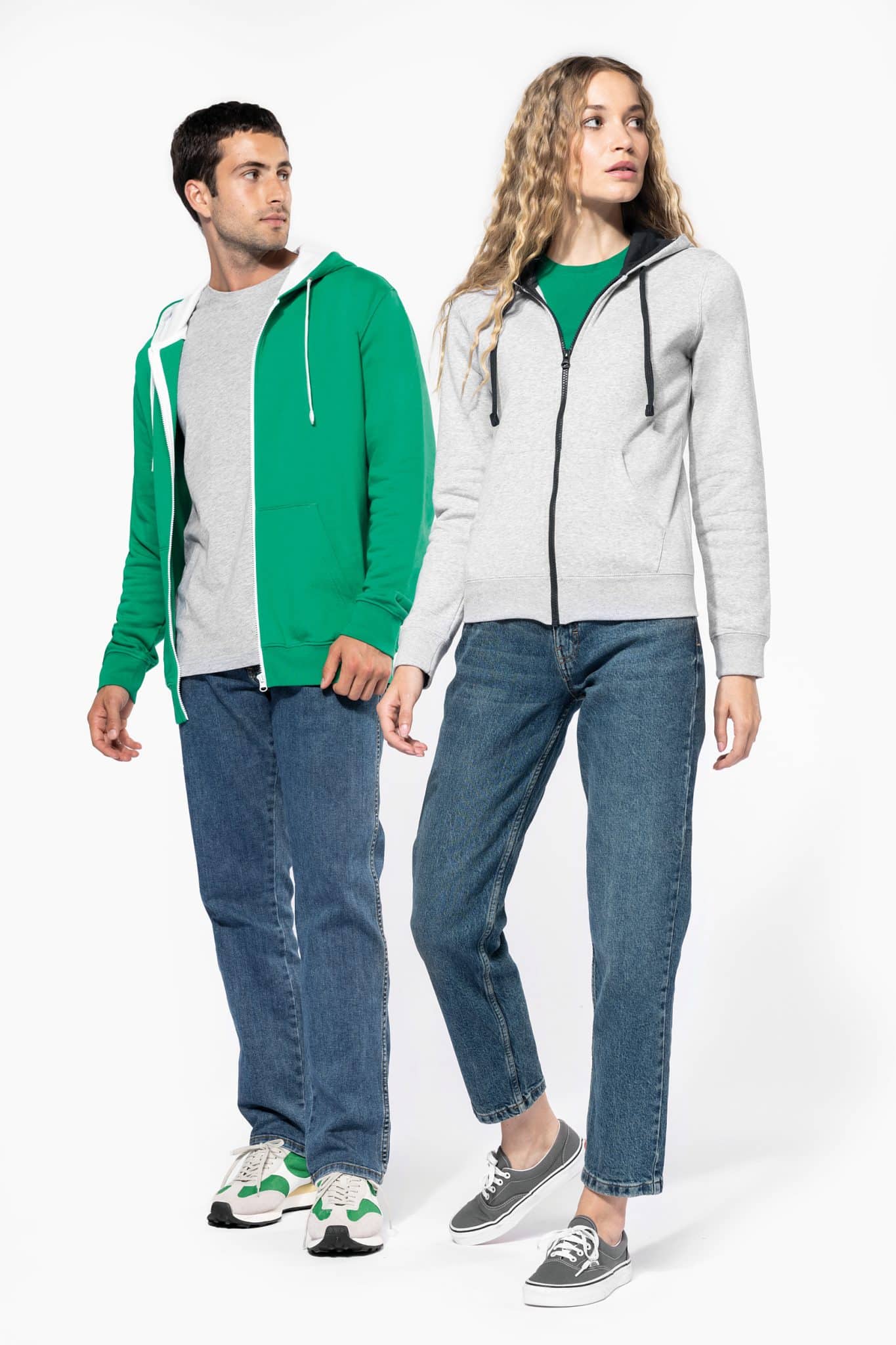 Miniature 5 pour Sweat-shirt zippé capuche contrastée femme