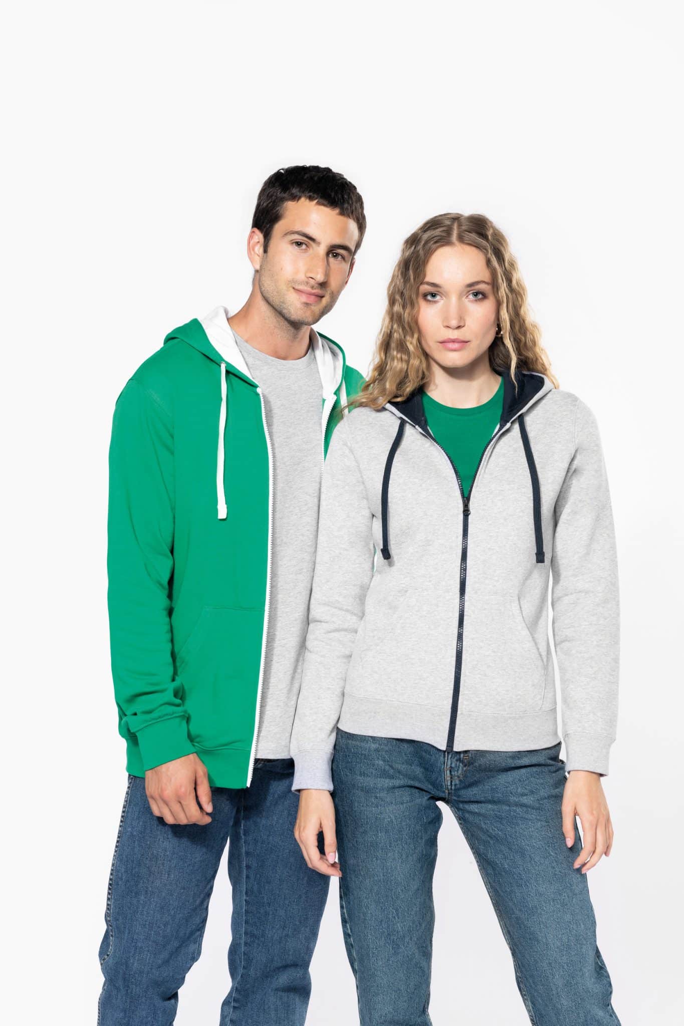 Miniature 4 pour Sweat-shirt zippé capuche contrastée femme