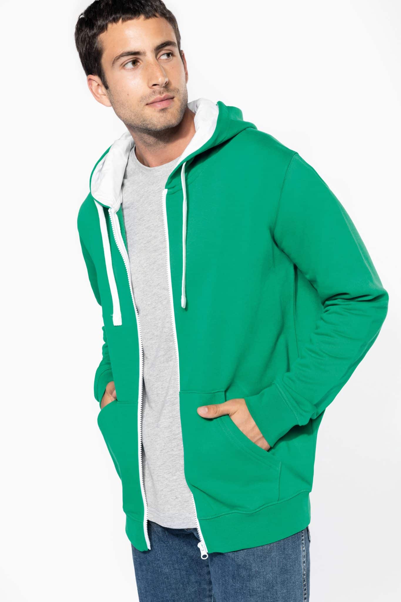 Miniature 1 pour Sweat-shirt zippé capuche contrastée