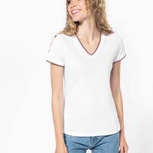 Visuel T-shirt maille piquée col V femme