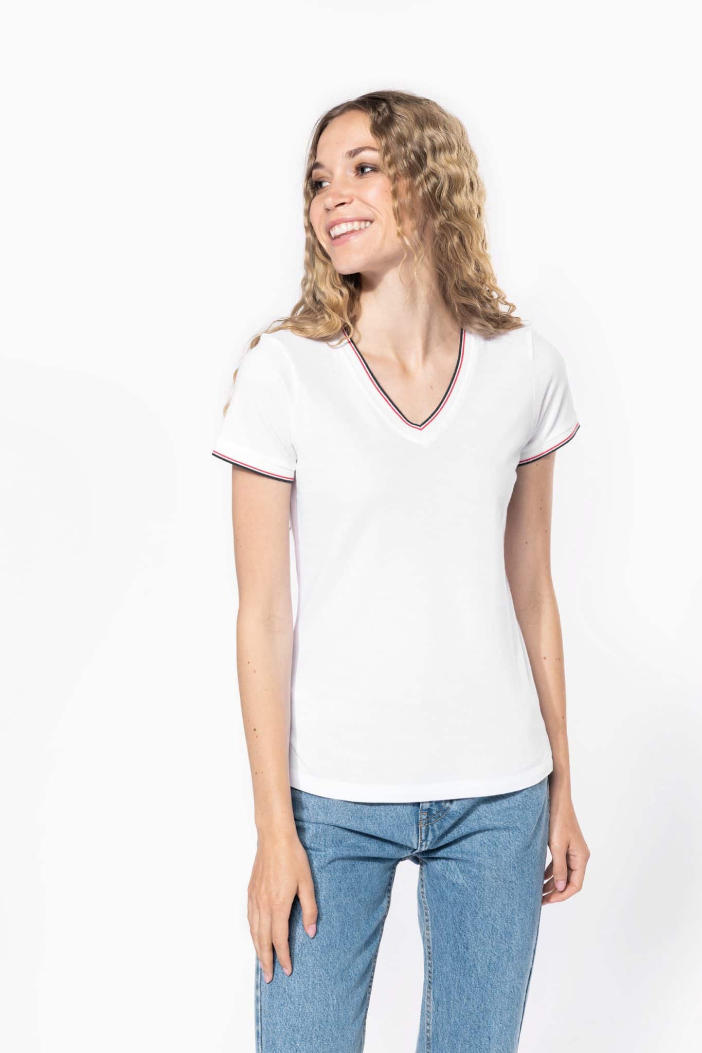 Miniature 1 pour T-shirt maille piquée col V femme