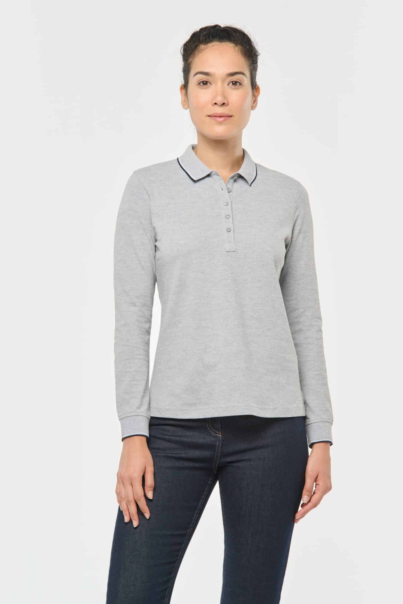 Miniature 1 pour Polo maille piquée manches longues femme