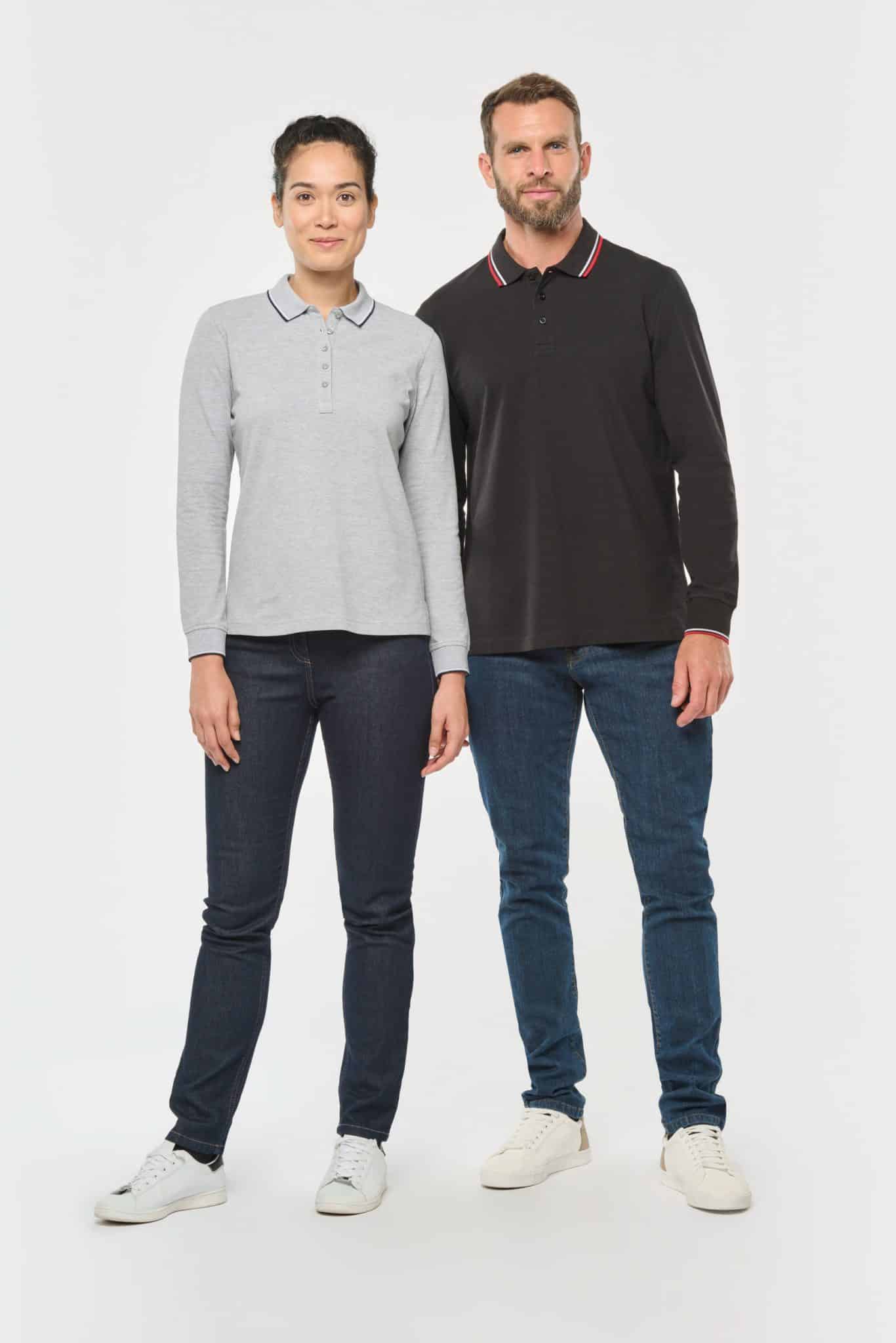 Miniature 5 pour Polo maille piquée manches longues femme