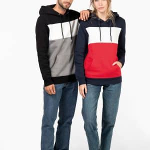 Visuel Sweat-shirt tricolore à capuche unisexe