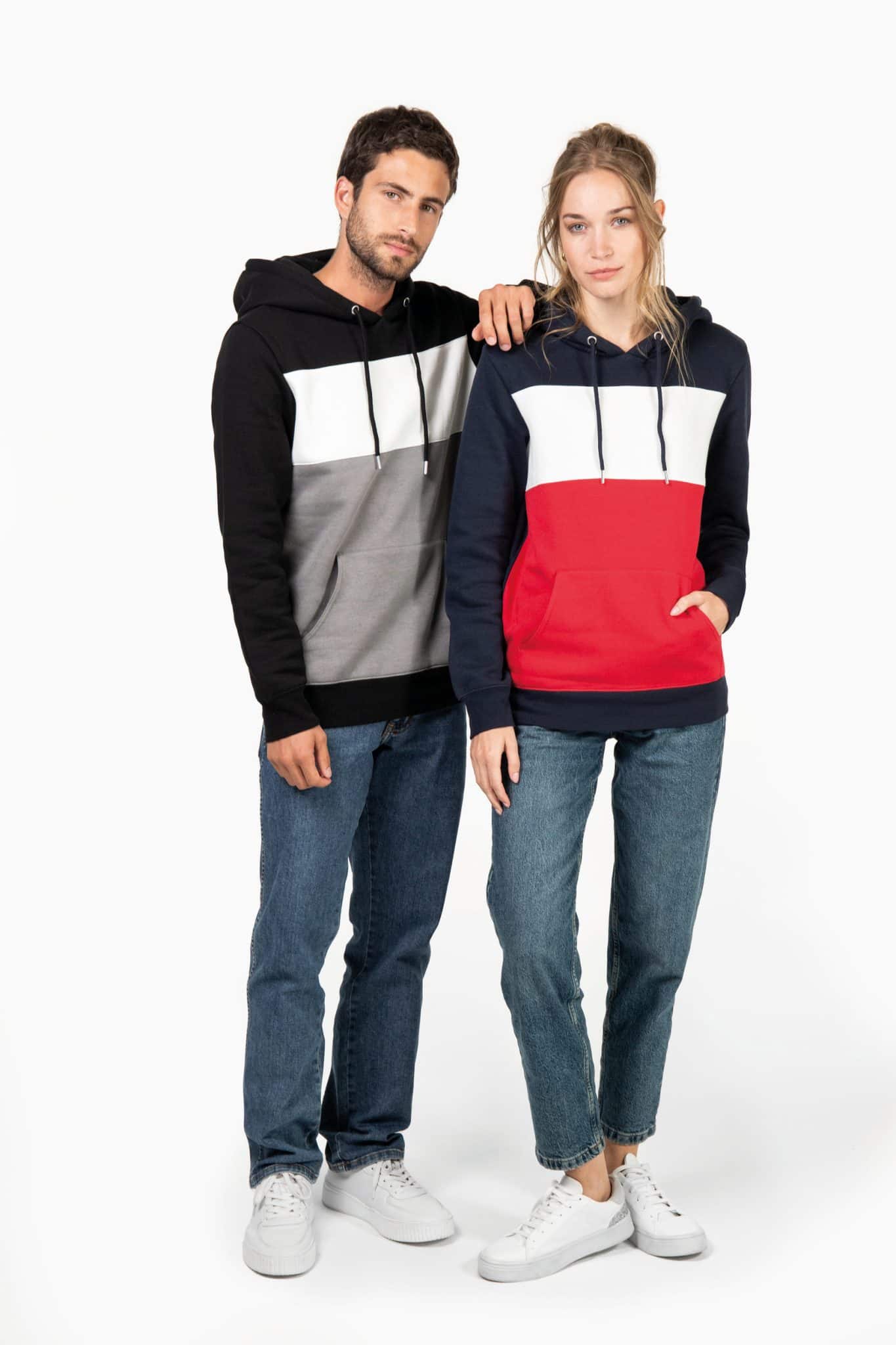 Miniature 1 pour Sweat-shirt tricolore à capuche unisexe