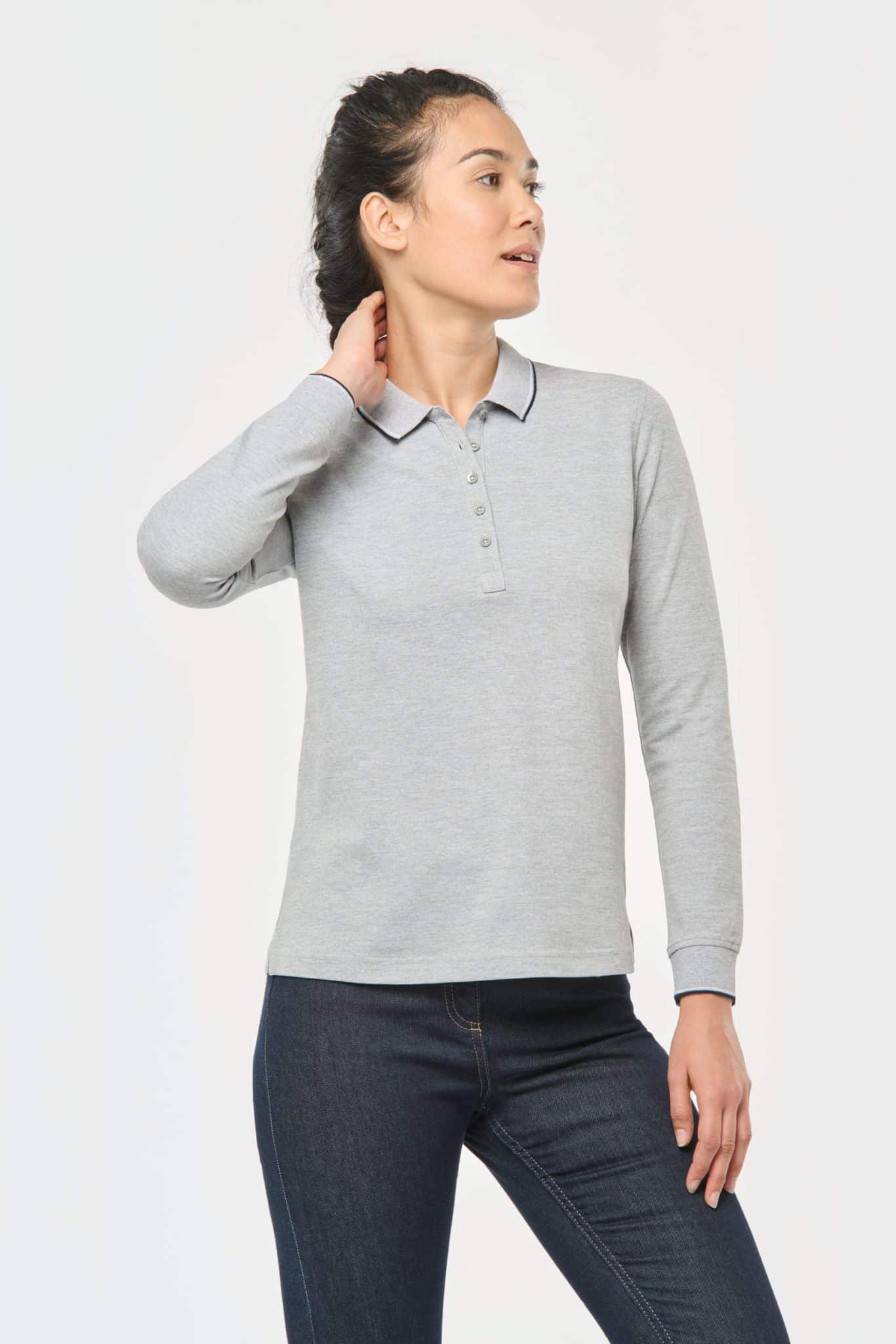 Miniature 3 pour Polo maille piquée manches longues femme
