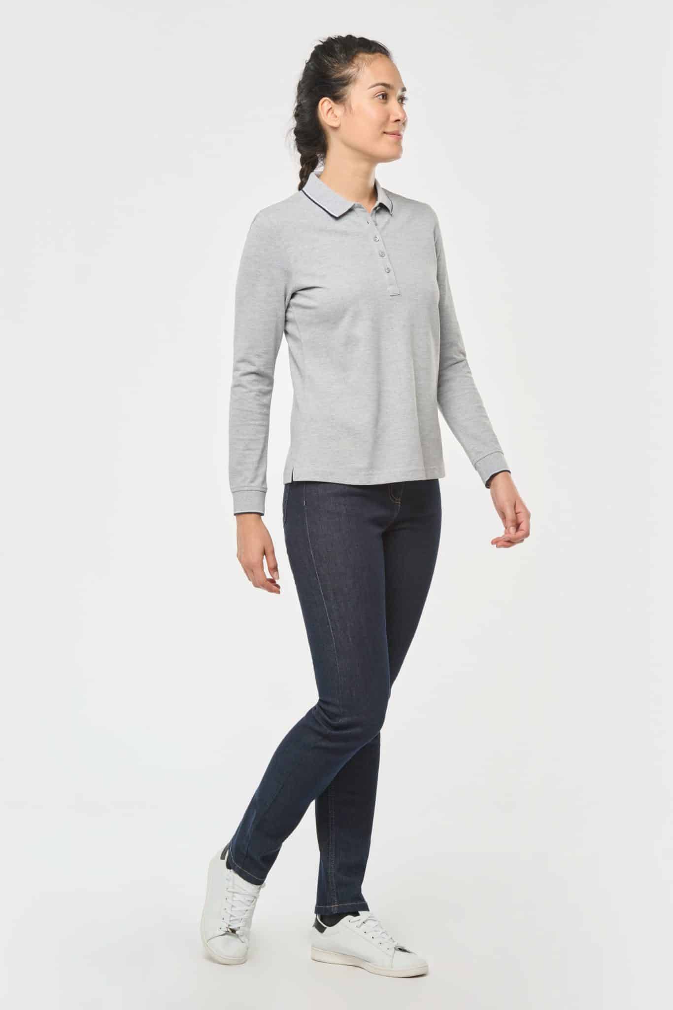 Miniature 4 pour Polo maille piquée manches longues femme