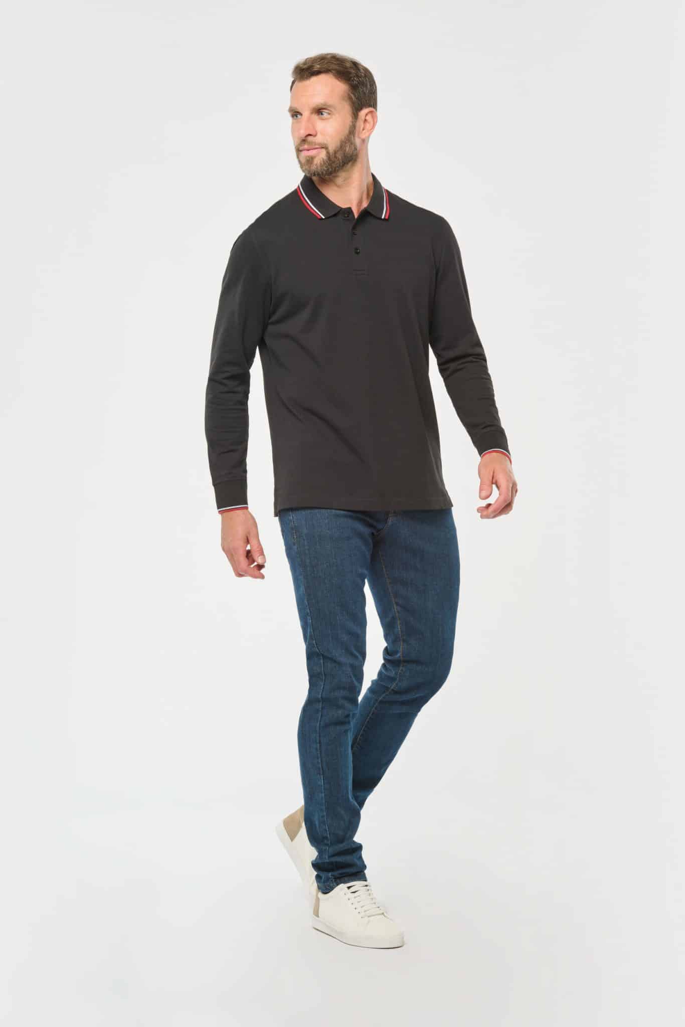Miniature 4 pour Polo maille piquée manches longues homme