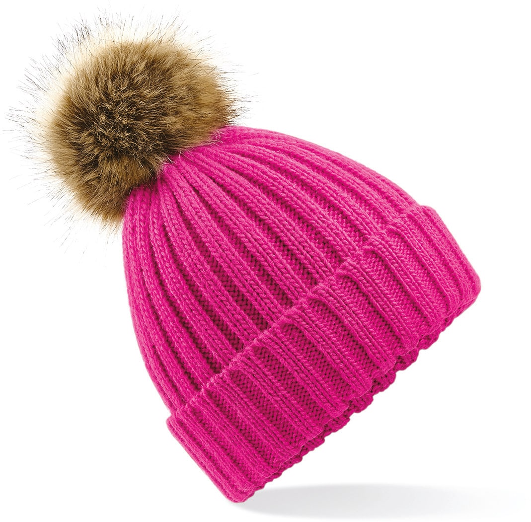 Miniature 5 pour Bonnet epais avec pompon en fausse fourrure