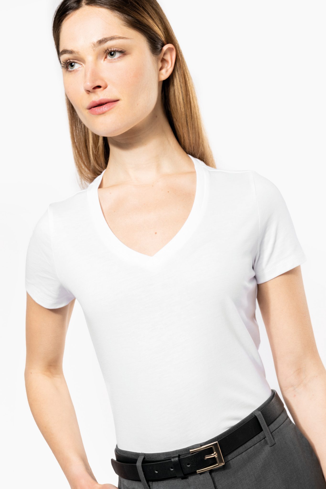 Miniature 3 pour T-shirt Supima® col V manches courtes femme