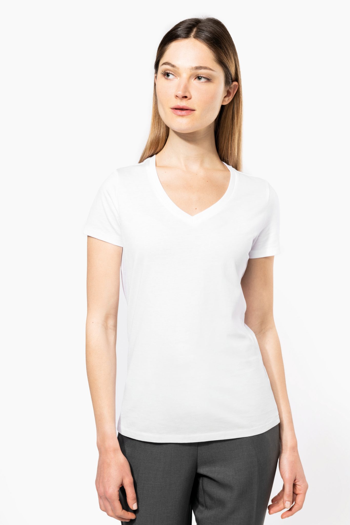Miniature 1 pour T-shirt Supima® col V manches courtes femme