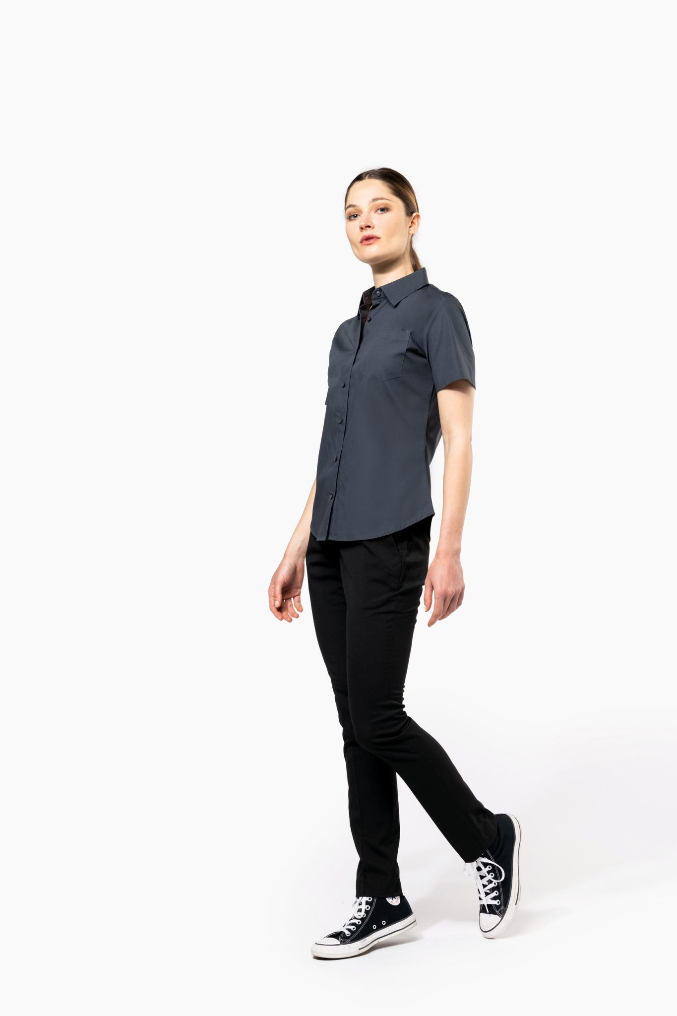 Miniature 4 pour Chemise coton / élasthanne manches courtes femme